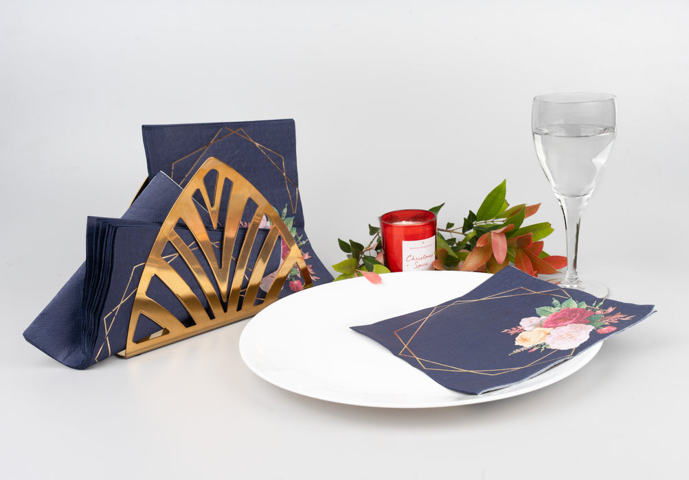 "NAVY BLOSSOM GOLD " NAPKINS