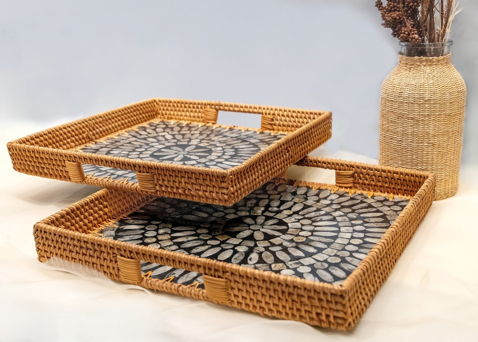 RATTAN & MOTHER OF PEARL TRAYS