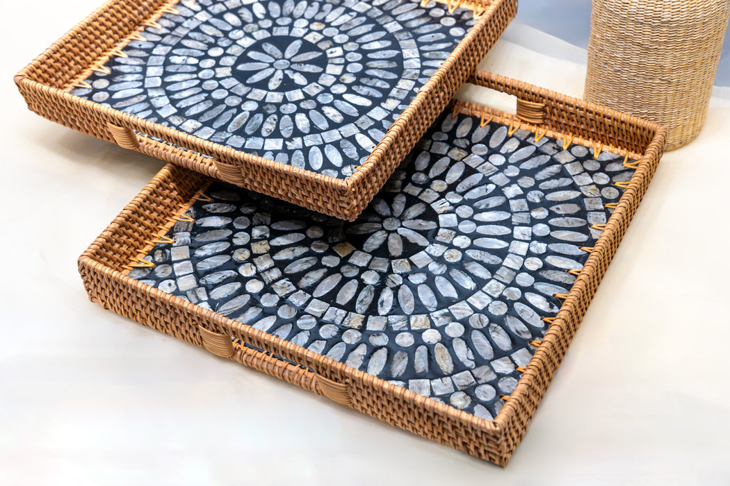 RATTAN & MOTHER OF PEARL TRAYS