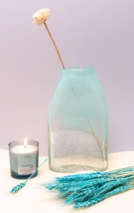 MOULDED TOP GLASS VASE- GREEN