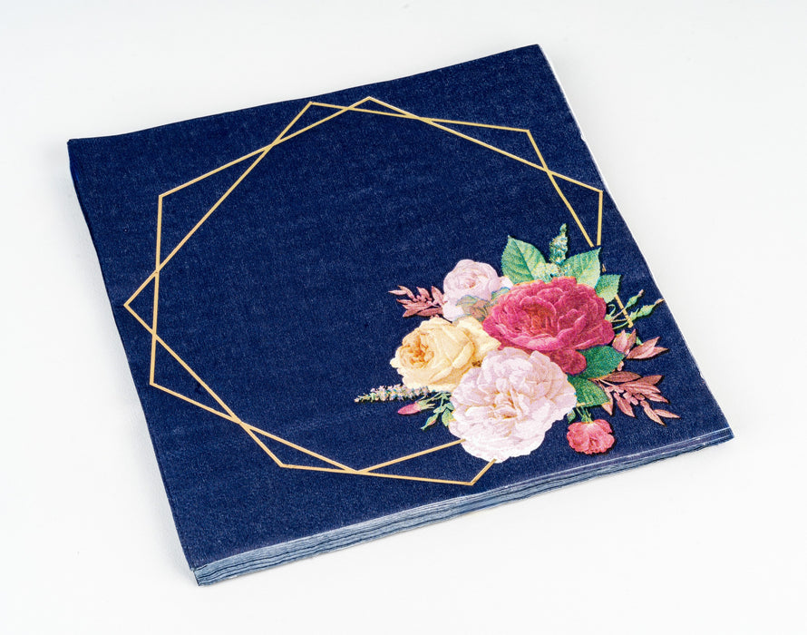 "NAVY BLOSSOM GOLD " NAPKINS