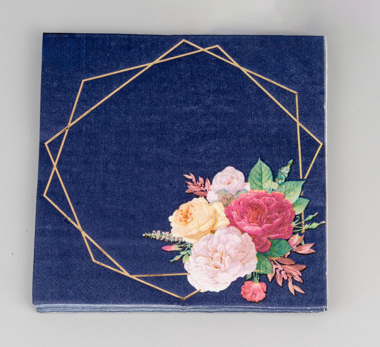 "NAVY BLOSSOM GOLD " NAPKINS