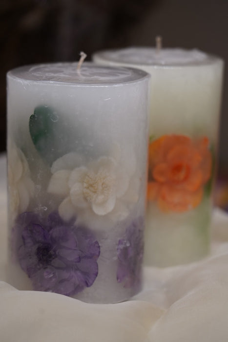 DRIED FLOWER BOTANICAL PILLAR CANDLES