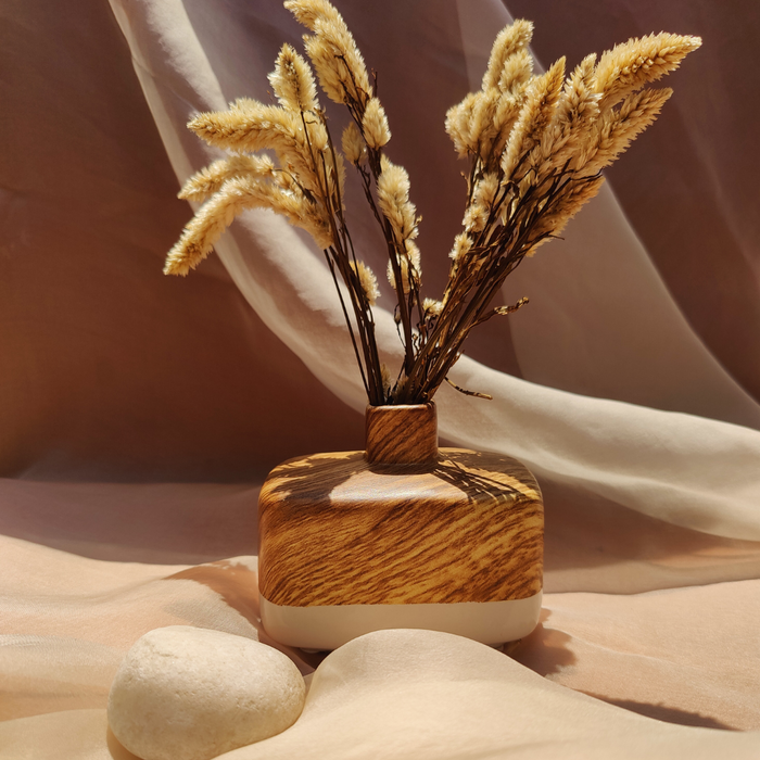 Trio of Wood and Ceramic Vases