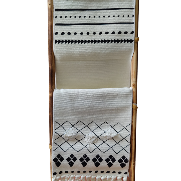 Black and Cream Textured Geometric Patterned Runner